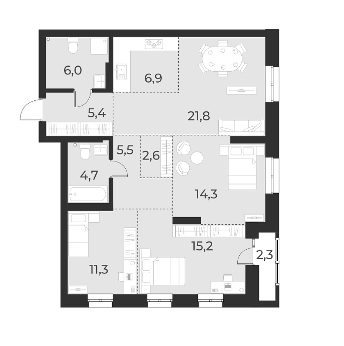 Планировка — Русское солнце, 4-комн., 94 м²