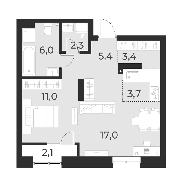 Планировка — Русское солнце, 2-комн., 49 м²