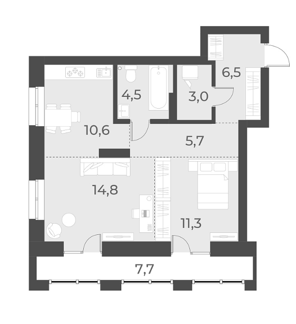 Планировка — Русское солнце, 2-комн., 56 м²