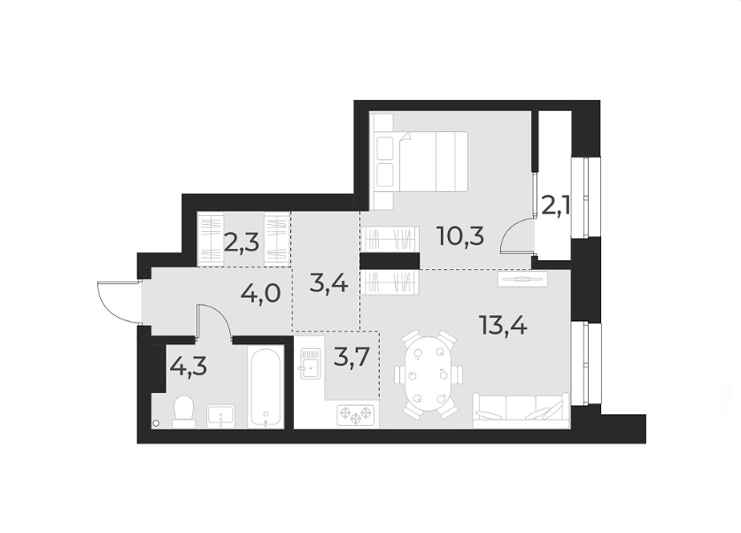 Планировка — Русское солнце, 2-комн., 41 м²