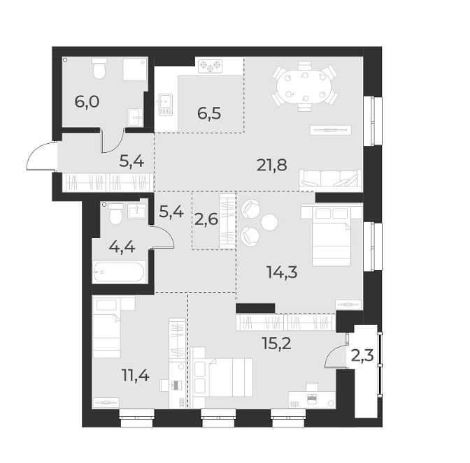 Планировка — Русское солнце, 4-комн., 93 м²