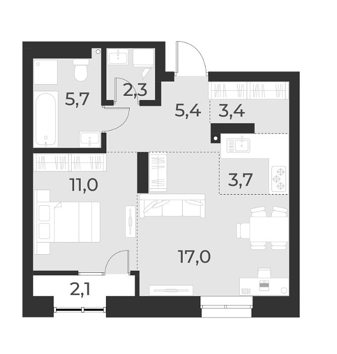 Планировка — Русское солнце, 2-комн., 49 м²