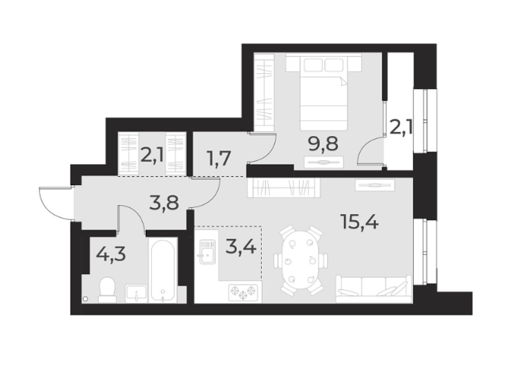Планировка — Русское солнце, 2-комн., 41 м²