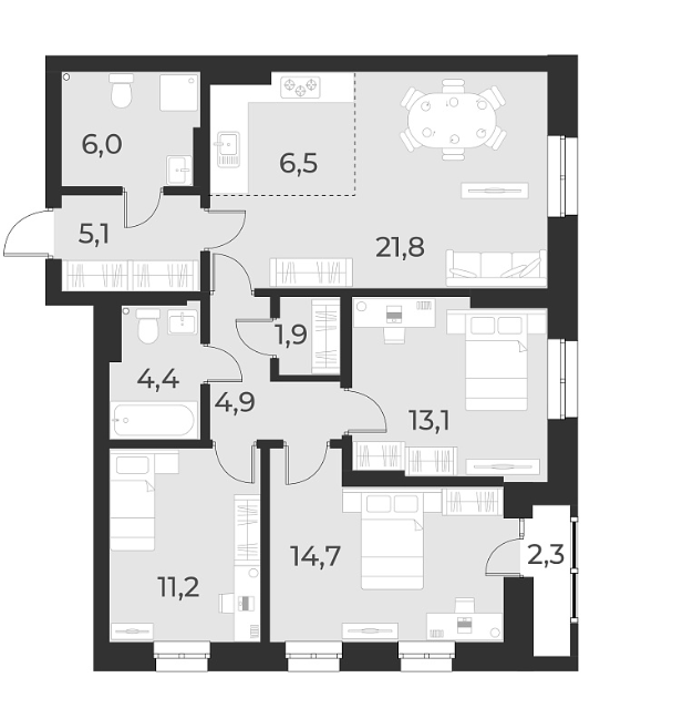 Планировка — Русское солнце, 4-комн., 90 м²