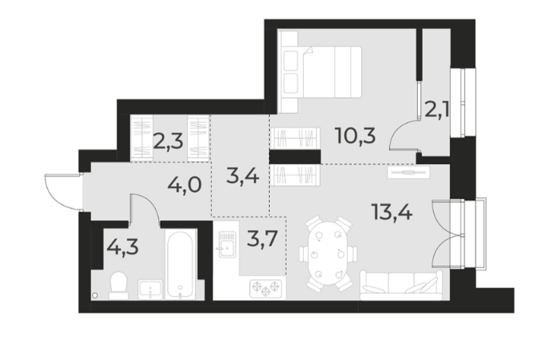Планировка — Русское солнце, 2-комн., 41 м²