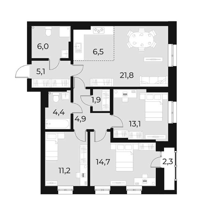 Планировка — Русское солнце, 4-комн., 90 м²