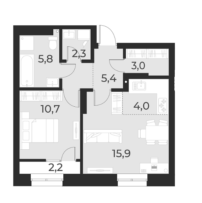 Планировка — Русское солнце, 2-комн., 47 м²
