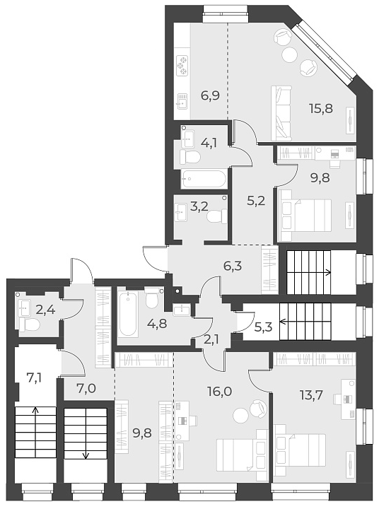 Планировка — Русское солнце, 4-комн., 120 м²