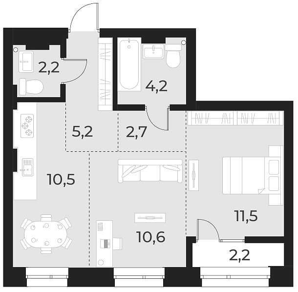 Планировка — Русское солнце, 2-комн., 47 м²
