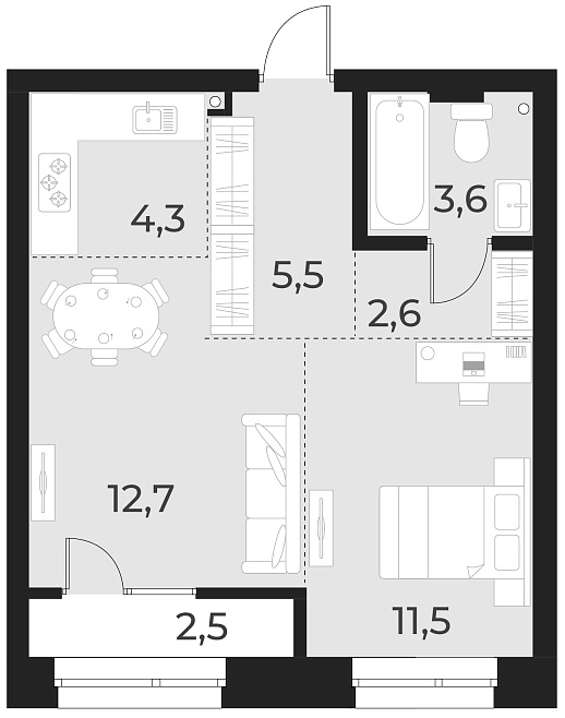 Планировка — Русское солнце, 2-комн., 40 м²