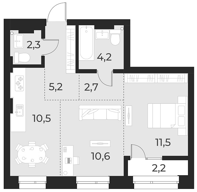 Планировка — Русское солнце, 2-комн., 47 м²