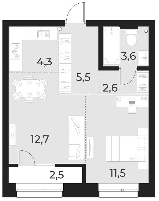 Планировка — Русское солнце, 2-комн., 40 м²