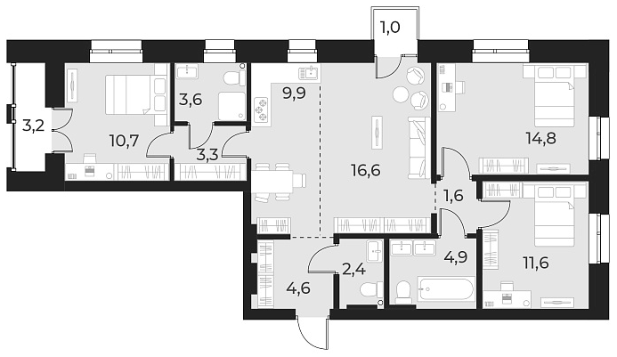 Планировка — Русское солнце, 4-комн., 84 м²