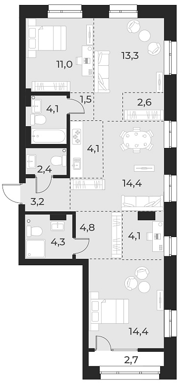 Планировка — Русское солнце, 4-комн., 84 м²