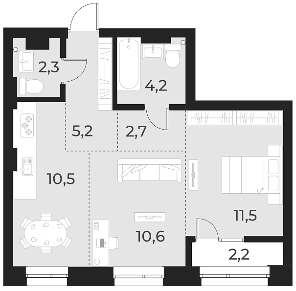Планировка — Русское солнце, 2-комн., 47 м²