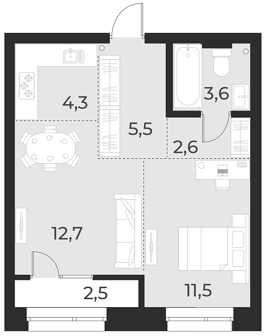 Планировка — Русское солнце, 2-комн., 40 м²