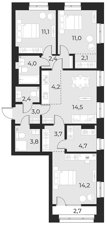 Планировка — Русское солнце, 4-комн., 81 м²
