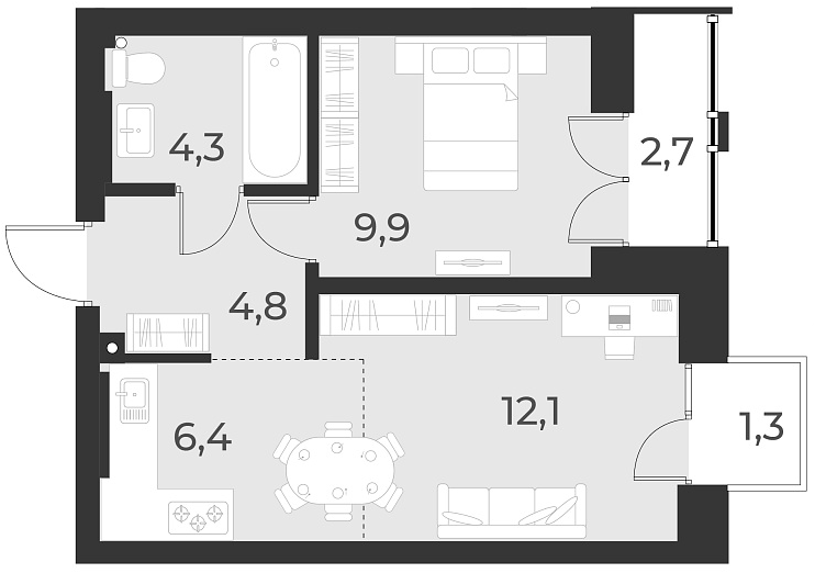 Планировка — Русское солнце, 2-комн., 38 м²