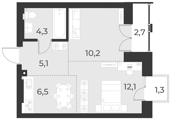 Планировка — Русское солнце, 2-комн., 38 м²