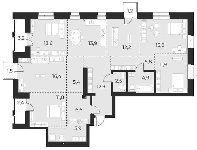 Планировка — Русское солнце, 6-комн., 139 м²