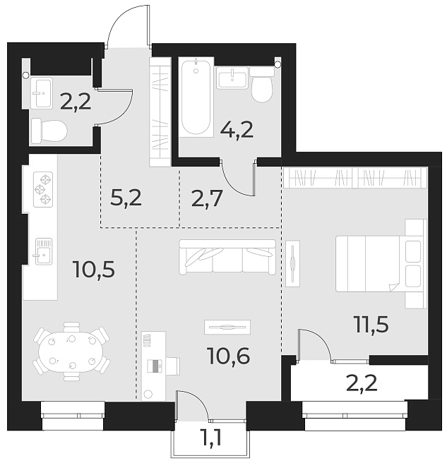Планировка — Русское солнце, 2-комн., 47 м²