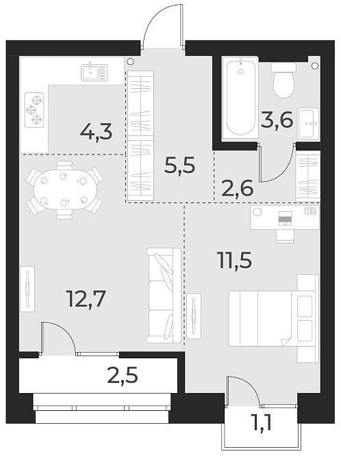Планировка — Русское солнце, 2-комн., 40 м²