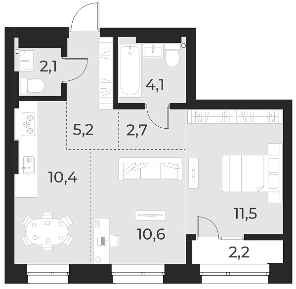 Планировка — Русское солнце, 2-комн., 47 м²