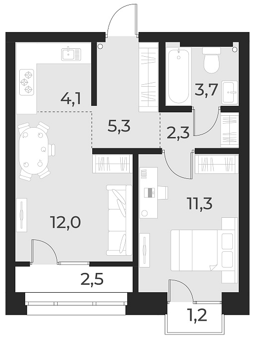 Планировка — Русское солнце, 2-комн., 39 м²
