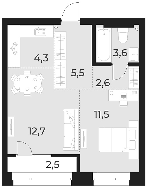 Планировка — Русское солнце, 2-комн., 40 м²