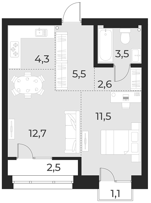 Планировка — Русское солнце, 2-комн., 40 м²