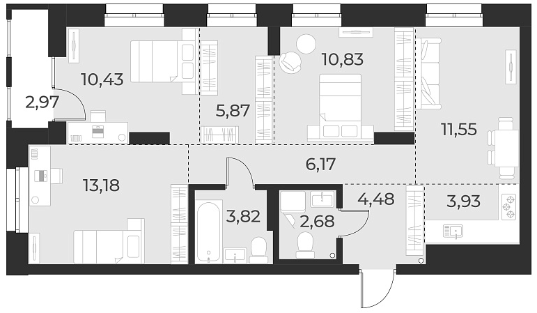 Планировка — Русское солнце, 4-комн., 73 м²