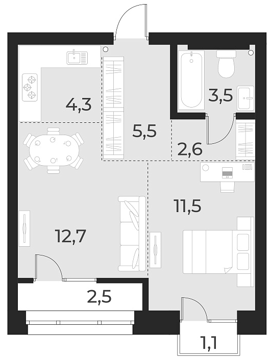 Планировка — Русское солнце, 2-комн., 40 м²