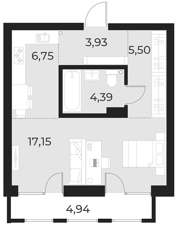 Планировка — Русское солнце, Студия, 38 м²