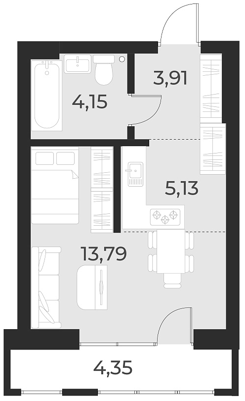 Планировка — Русское солнце, Студия, 27 м²