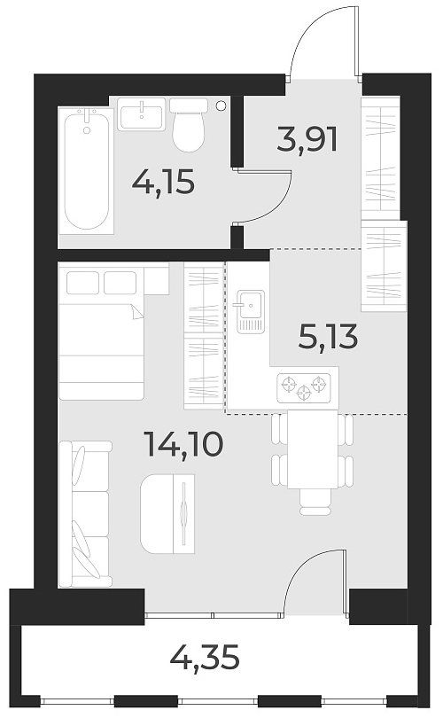 Планировка — Русское солнце, Студия, 27 м²