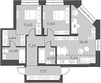 Планировка — Русское солнце, 3-комн., 81 м²