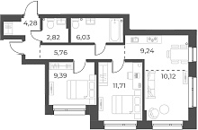 Планировка — Русское солнце, 3-комн., 65 м²