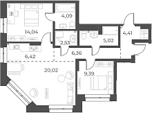 Планировка — Русское солнце, 3-комн., 78 м²