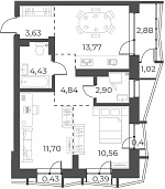 Планировка — Русское солнце, 3-комн., 52 м²