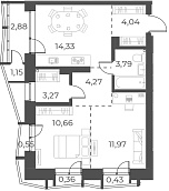 Планировка — Русское солнце, 2-комн., 52 м²