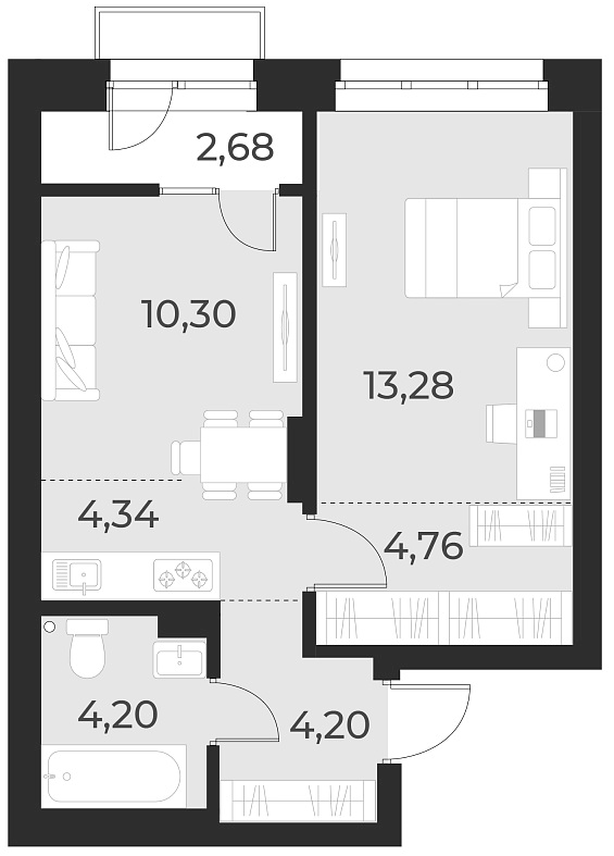 Планировка — Русское солнце, 2-комн., 41 м²