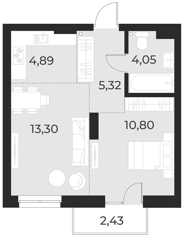 Планировка — Русское солнце, 2-комн., 38 м²
