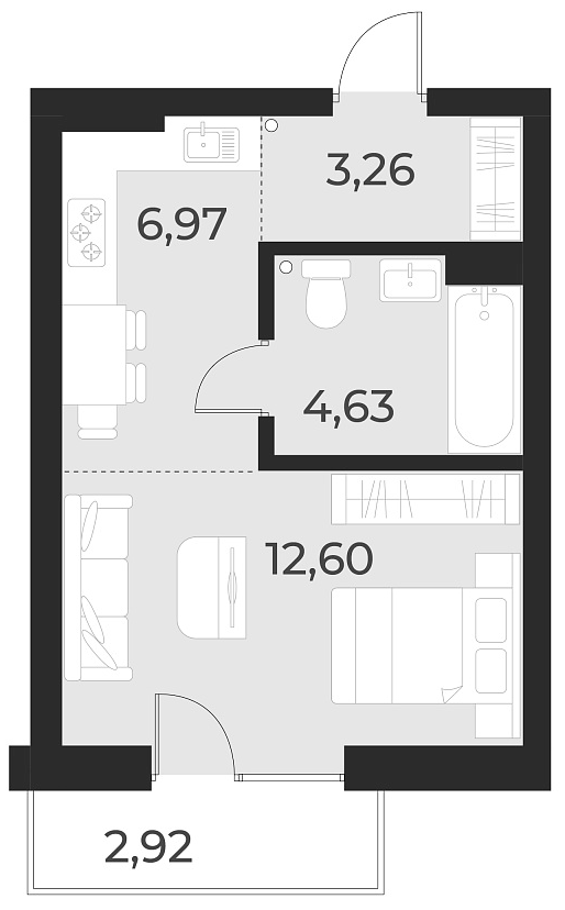 Планировка — Русское солнце, Студия, 28 м²