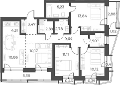 Планировка — Русское солнце, 5-комн., 87 м²