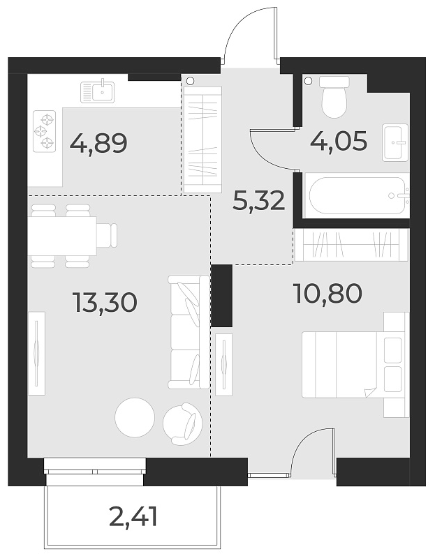 Планировка — Русское солнце, 2-комн., 38 м²