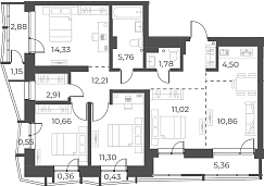 Планировка — Русское солнце, 5-комн., 85 м²