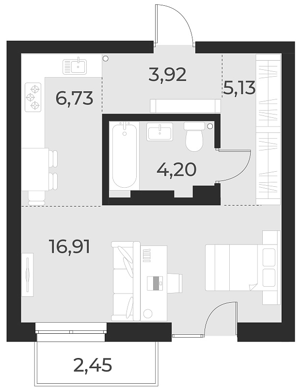 Планировка — Русское солнце, Студия, 37 м²