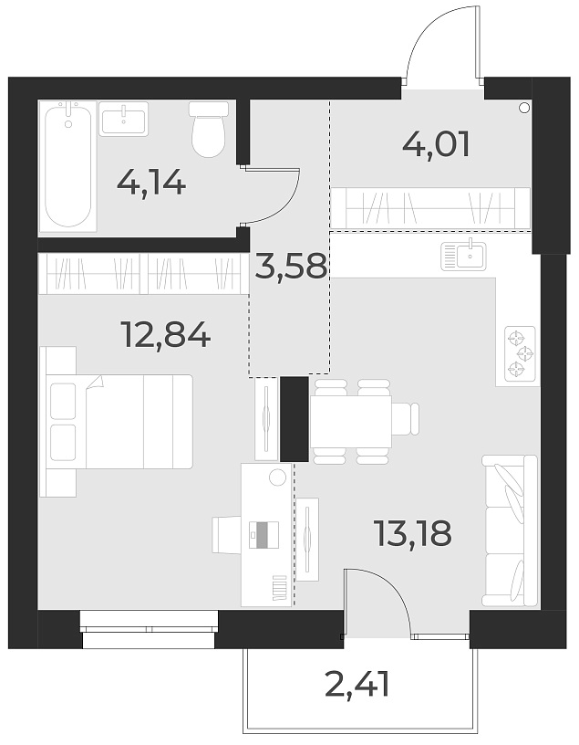 Планировка — Русское солнце, 1-комн., 38 м²