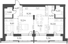 Планировка — Русское солнце, 4-комн., 70 м²