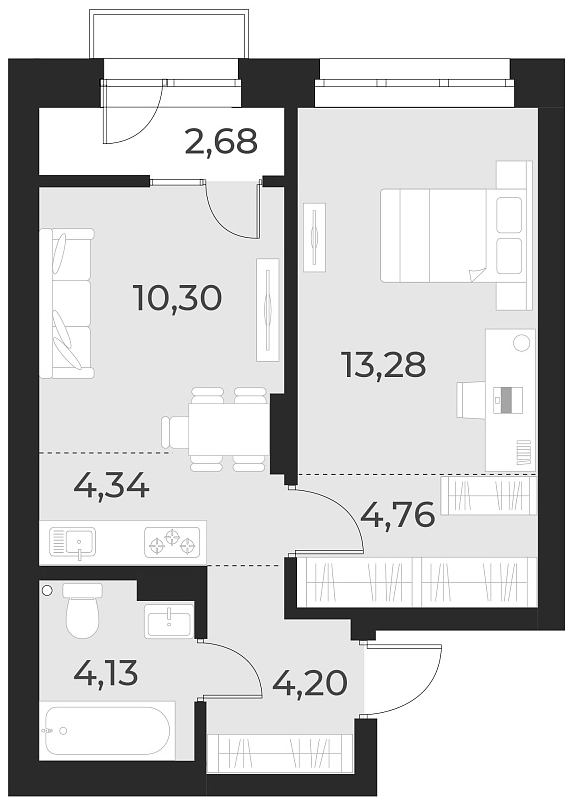 Планировка — Русское солнце, 2-комн., 41 м²
